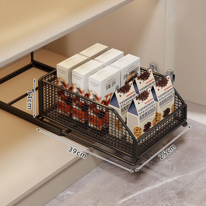 Ausziehbarer Mesh-Pantry-Schublade mit sanften Schließschienen und belüfteten Seiten