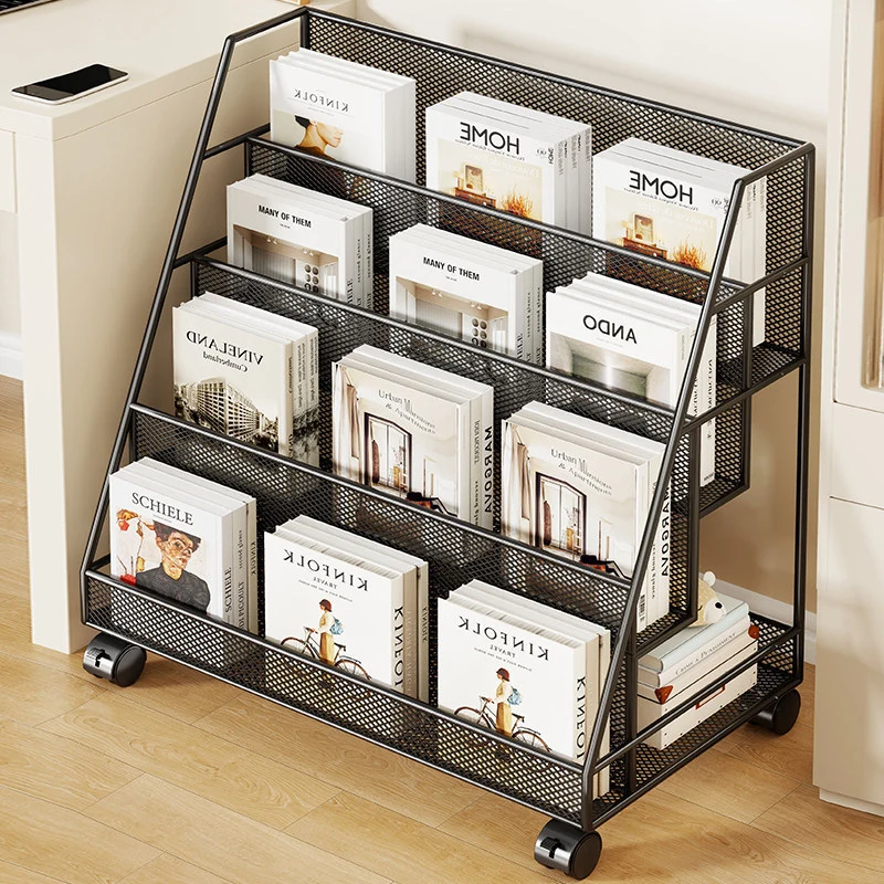Schräg Mesh Rollender Magazin- und Buchdisplayregal mit Feststellrollen