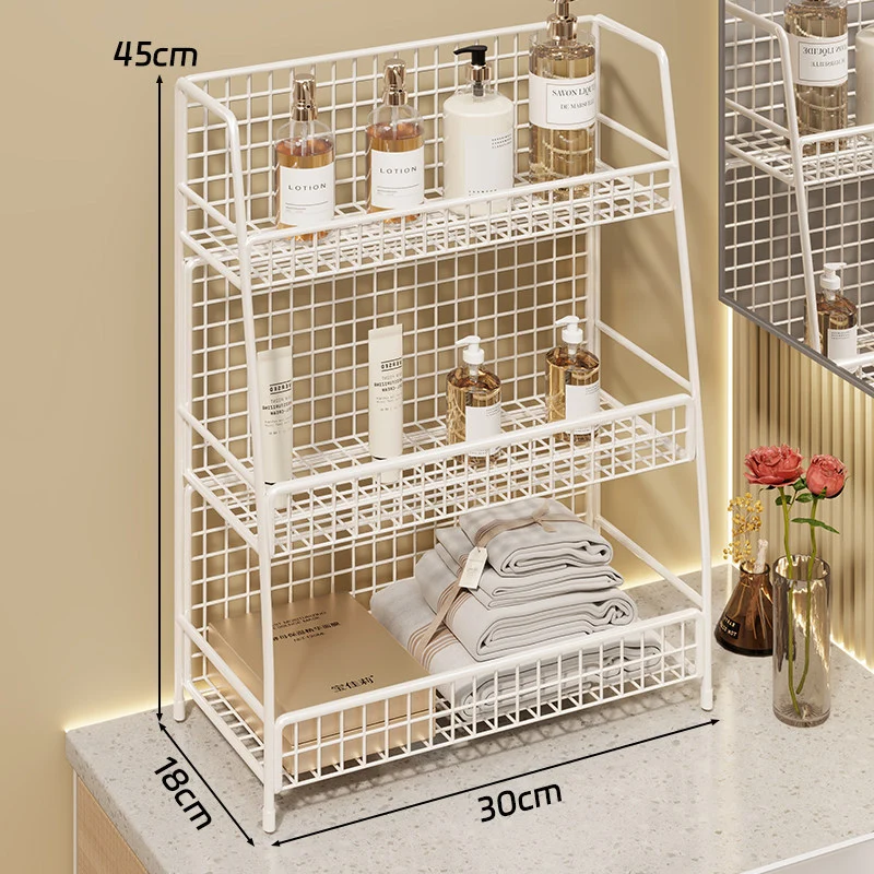 Winkelständer mit drei Drahtkörben und Gitterrückwand für geneigte Desktop-Mesh-Gepäckablage und -Thekenorganizer