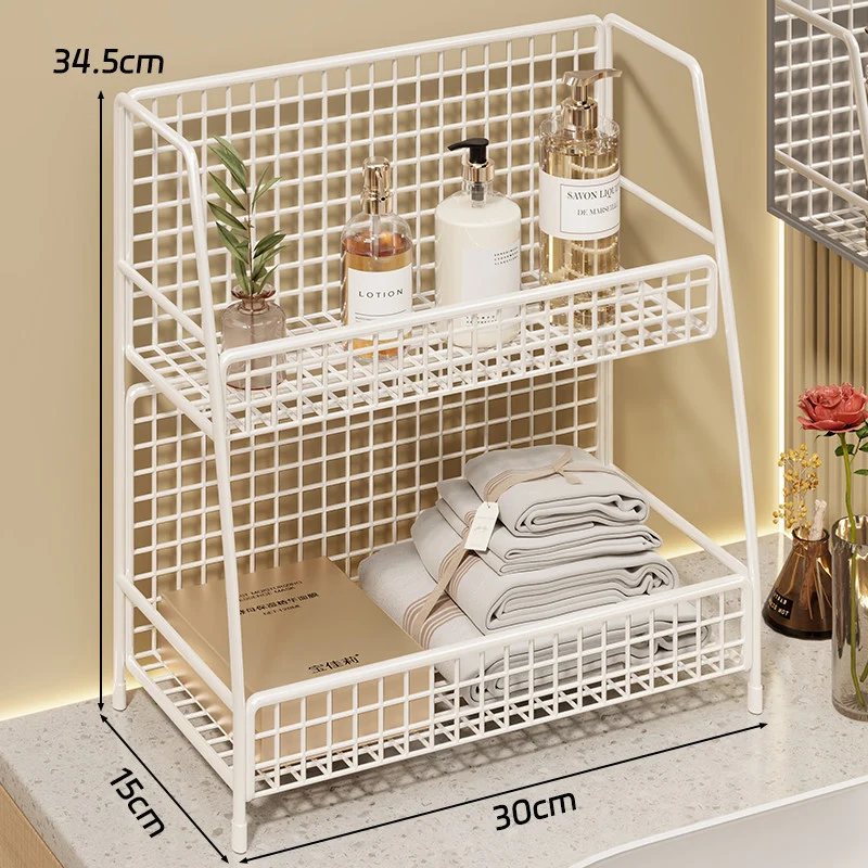 Winkelständer mit drei Drahtkörben und Gitterrückwand für geneigte Desktop-Mesh-Gepäckablage und -Thekenorganizer