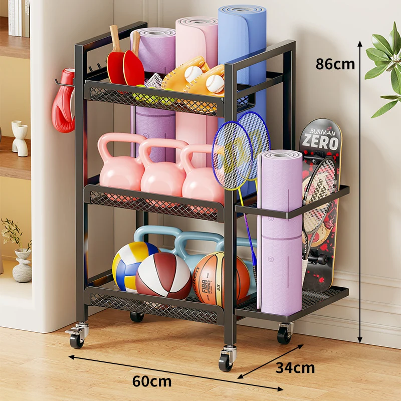 Rolling Drei-Ebenen Metallnetz Fitness Zubehör Organizer Wagen mit verriegelbaren Drehrollen