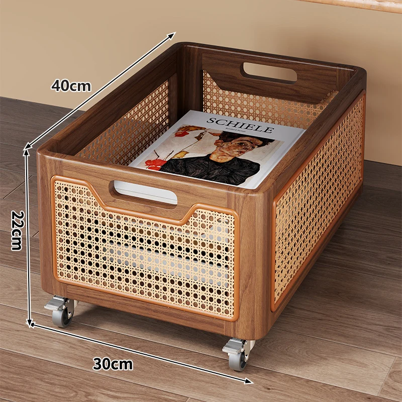 Rattan-Accent Massivholz Schreibtisch Aufbewahrungstablett mit Griffen