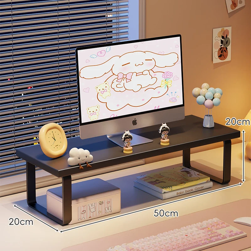 Erhöhter Monitorständer mit Holz-Optik-Oberfläche, Metallrahmen und Unterregal-Stauraum