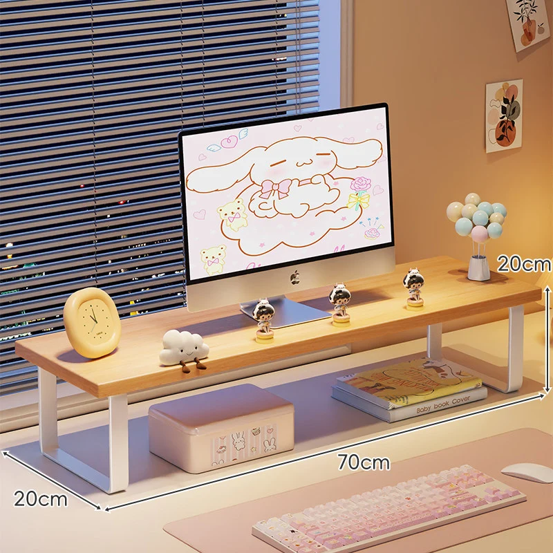 Erhöhter Monitorständer mit Holz-Optik-Oberfläche, Metallrahmen und Unterregal-Stauraum