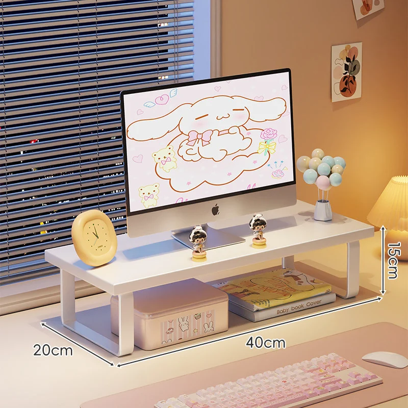 Erhöhter Monitorständer mit Holz-Optik-Oberfläche, Metallrahmen und Unterregal-Stauraum