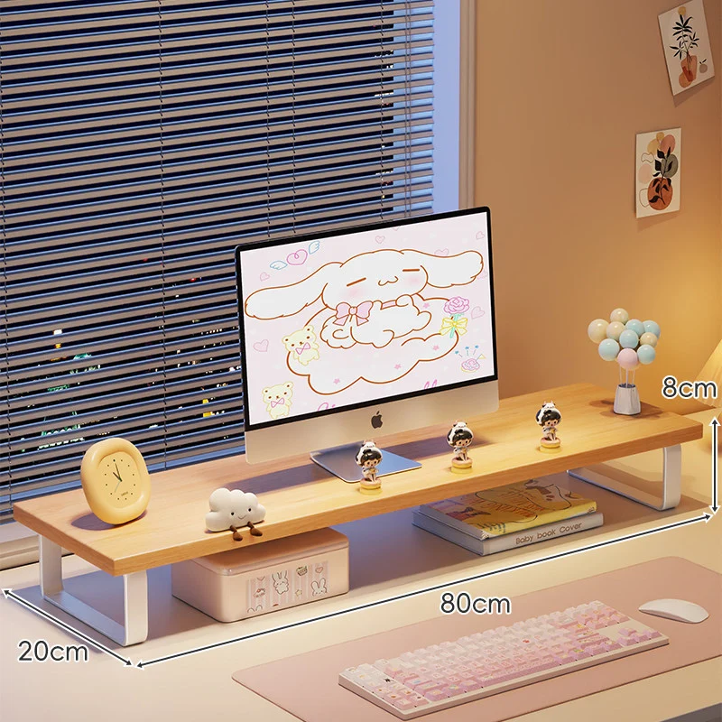 Erhöhter Monitorständer mit Holz-Optik-Oberfläche, Metallrahmen und Unterregal-Stauraum