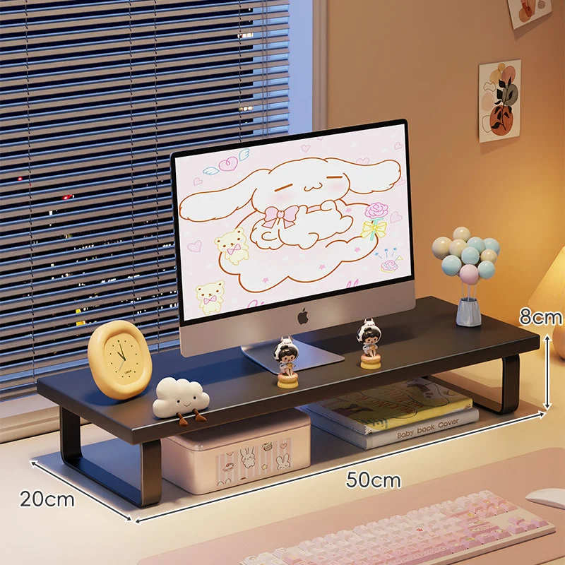 Erhöhter Monitorständer mit Holz-Optik-Oberfläche, Metallrahmen und Unterregal-Stauraum