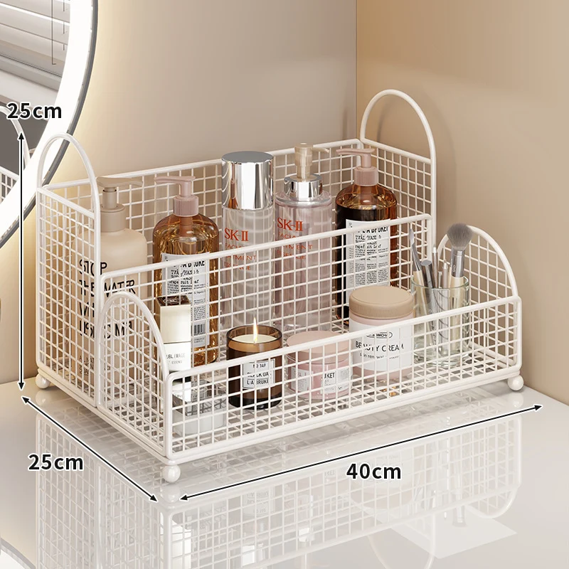 Gekrümmte Ecke Dreitier Metall Mesh Schminktisch und countertop Organizer