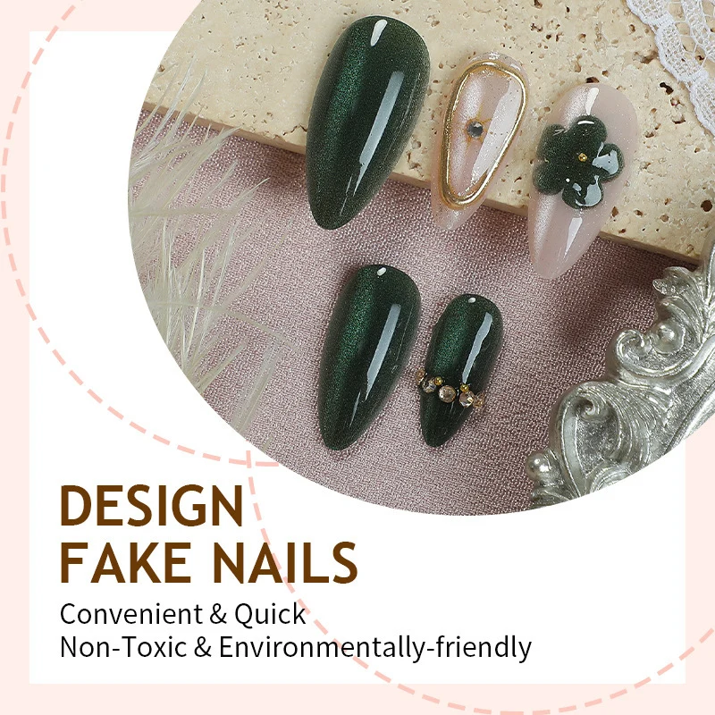 Premium Dekorative Press-On Nagelkunst Set mit Floralakzenten