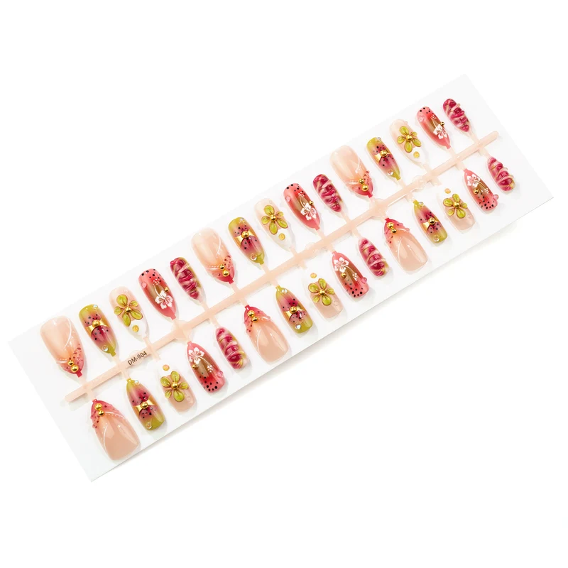 Florales Wassermelonen-Themen Press-On Nagel Kunst Set