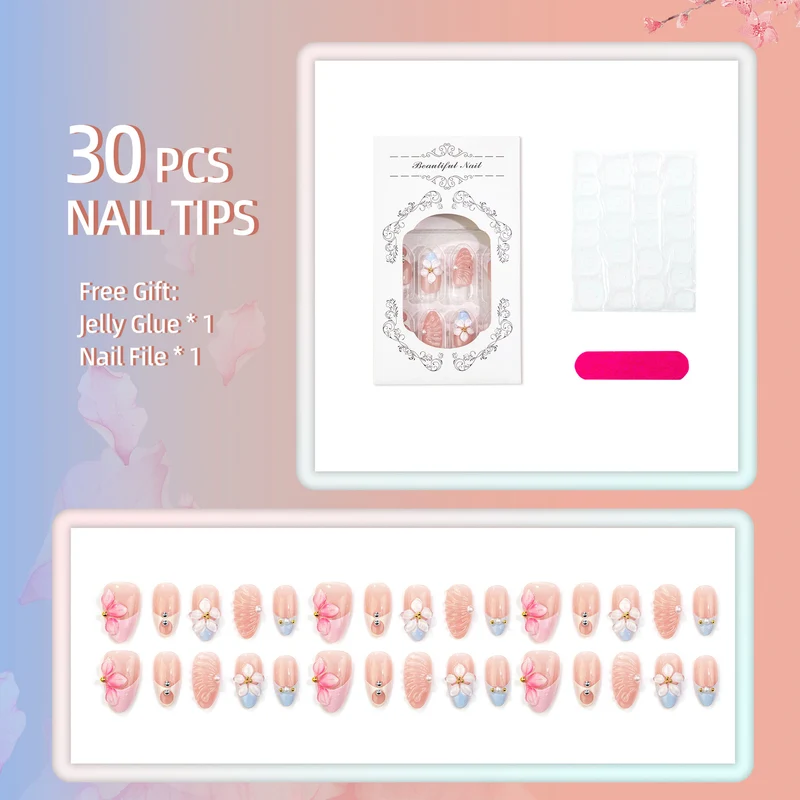 Blumenmuster Press-On Nagelkunst Set