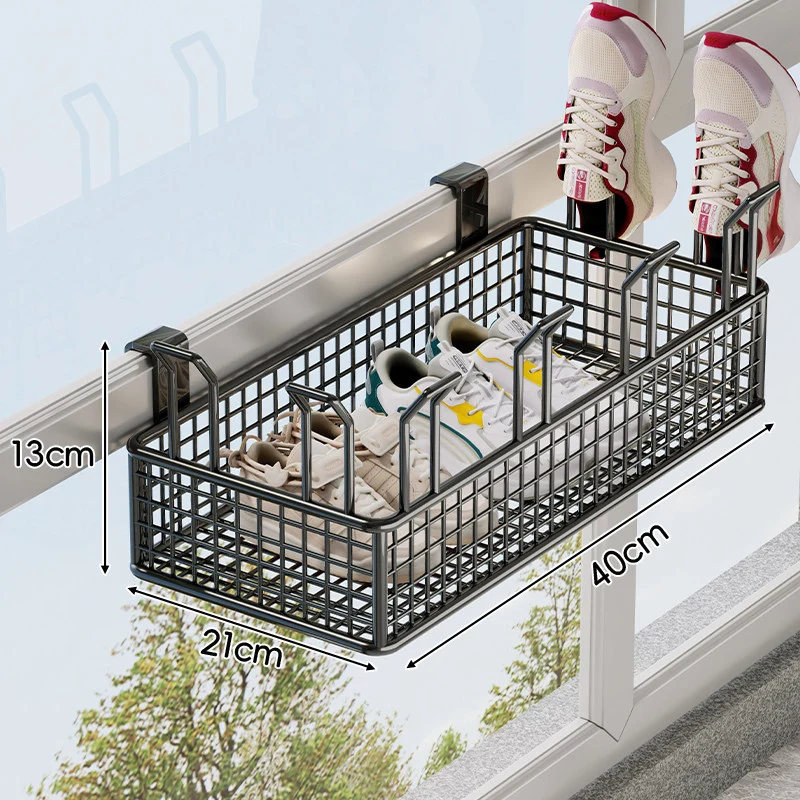 Über-Rail Balkon Schuh-Trocknungs- und Aufbewahrungskorb mit geteilten Mesh-Fächern
