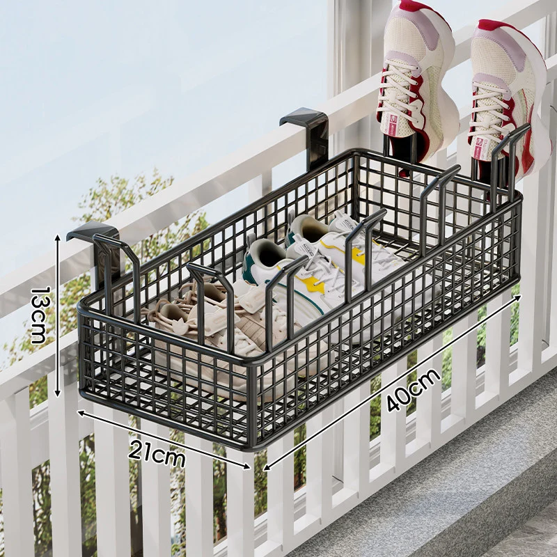Über-Rail Balkon Schuh-Trocknungs- und Aufbewahrungskorb mit geteilten Mesh-Fächern
