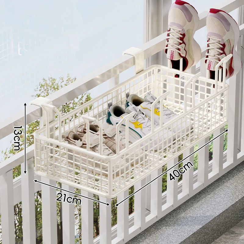 Über-Rail Balkon Schuh-Trocknungs- und Aufbewahrungskorb mit geteilten Mesh-Fächern