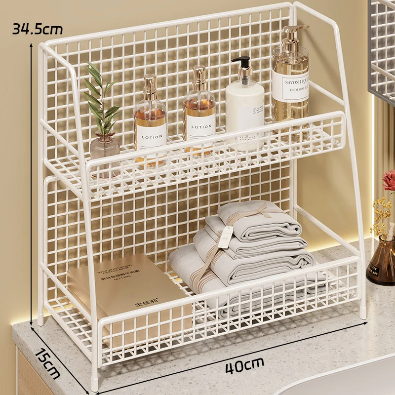 Multi-Ebenen Drahtgitter Arbeitsplattenorganizer mit schrägem Rahmen und belüfteten Mesh-Regalen