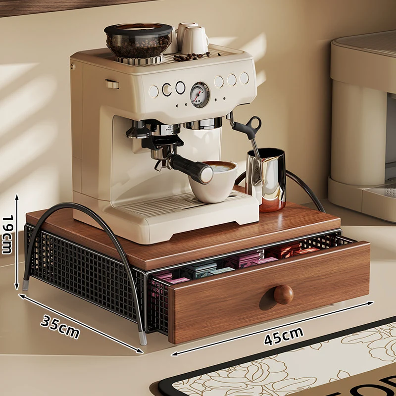 Theke Espresso Maschine Stand mit Holzoberfläche Metallrahmen und herausziehbarem Stauraum Fach