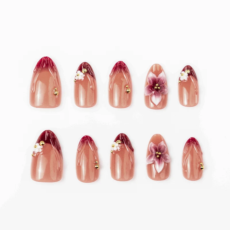 Premium Dekorative 3D Blumen Press-On Nagel Set