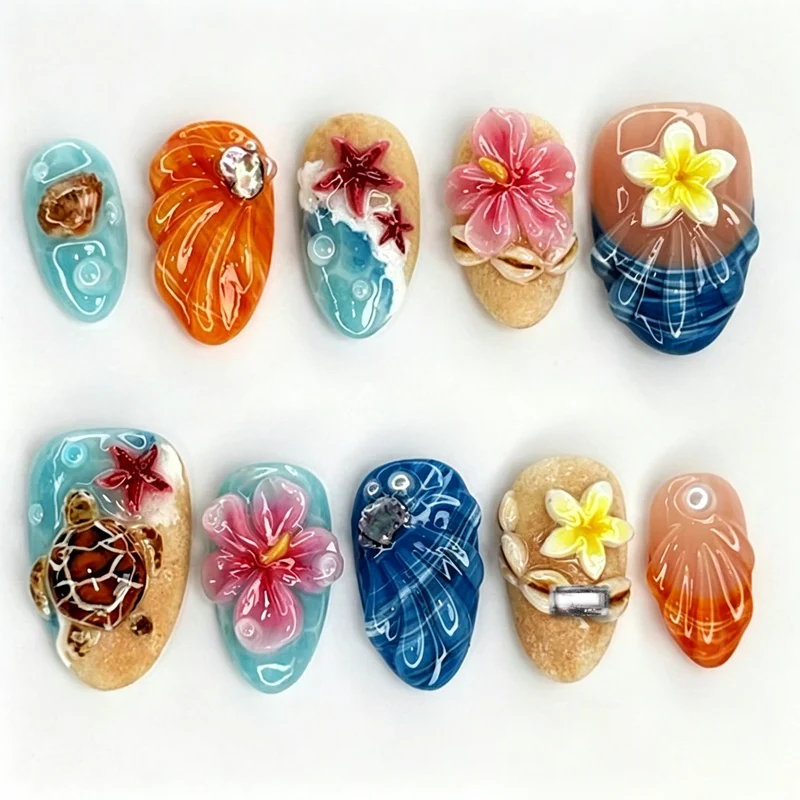 Thematisches, vom Ozean inspiriertes Press-On-Nagelkunstset
