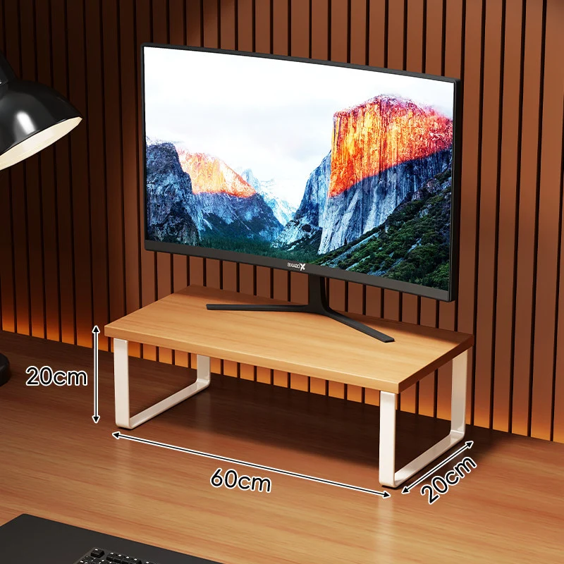 Kompakte Holz-Monitorerhöhung mit Metallrahmen und Unterregalablage