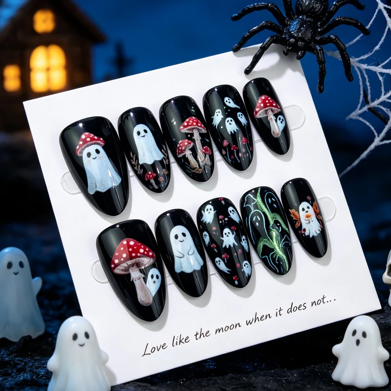Haunted Mushroom-Themen Press-On Nagelkunst