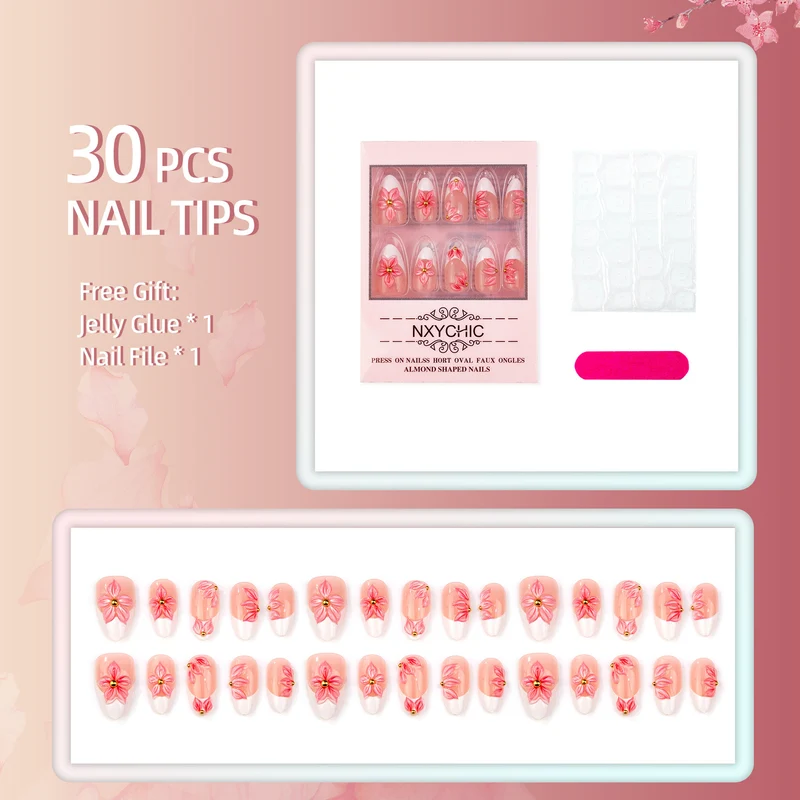 Blumenverzierte Press-On Nagelkunstset