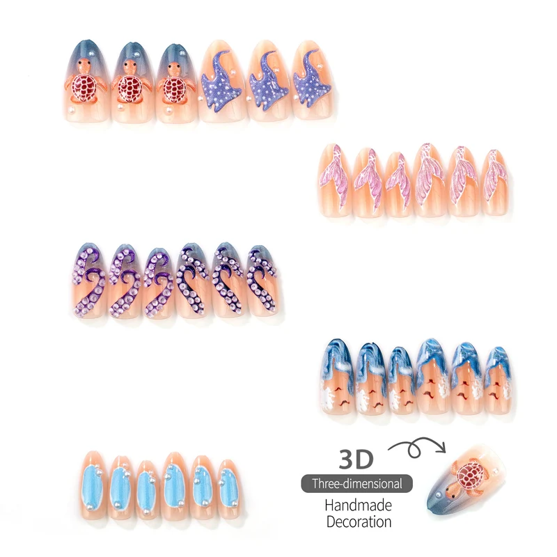 Ozean-inspiriertes Press-On-Nagelkunst-Set