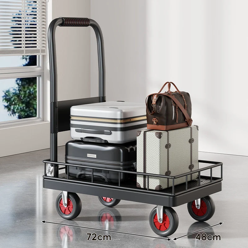Robuster Plattform-Gepäckwagen mit erhöhtem Sicherheitsgeländer und ergonomischem gepolstertem Griff