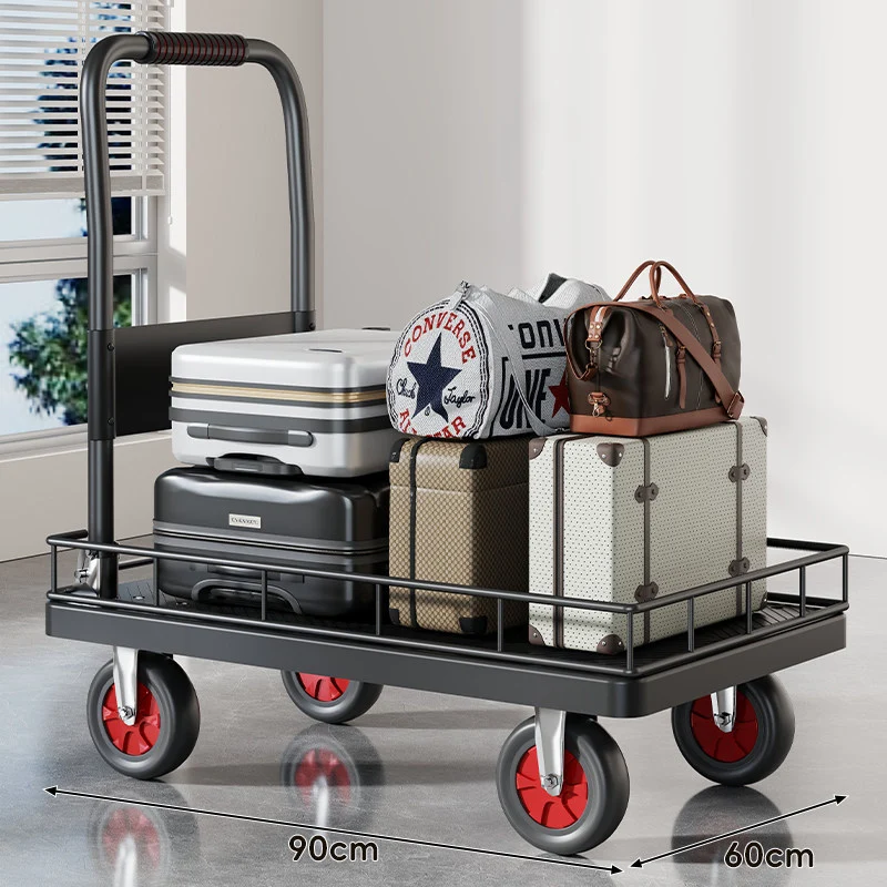 Robuster Plattform-Gepäckwagen mit erhöhtem Sicherheitsgeländer und ergonomischem gepolstertem Griff