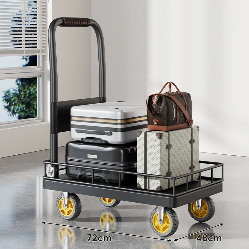 Robuster Plattform-Gepäckwagen mit erhöhtem Sicherheitsgeländer und ergonomischem gepolstertem Griff
