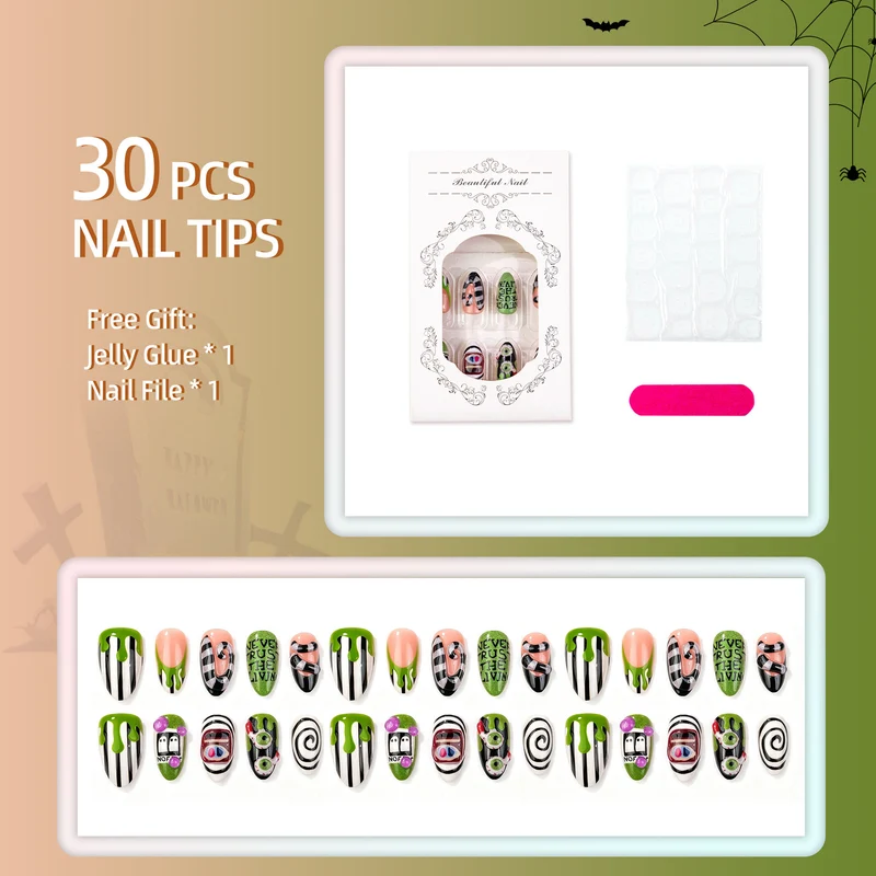 Halloween-Themen Press-On Nagelset mit gruseligen Designs