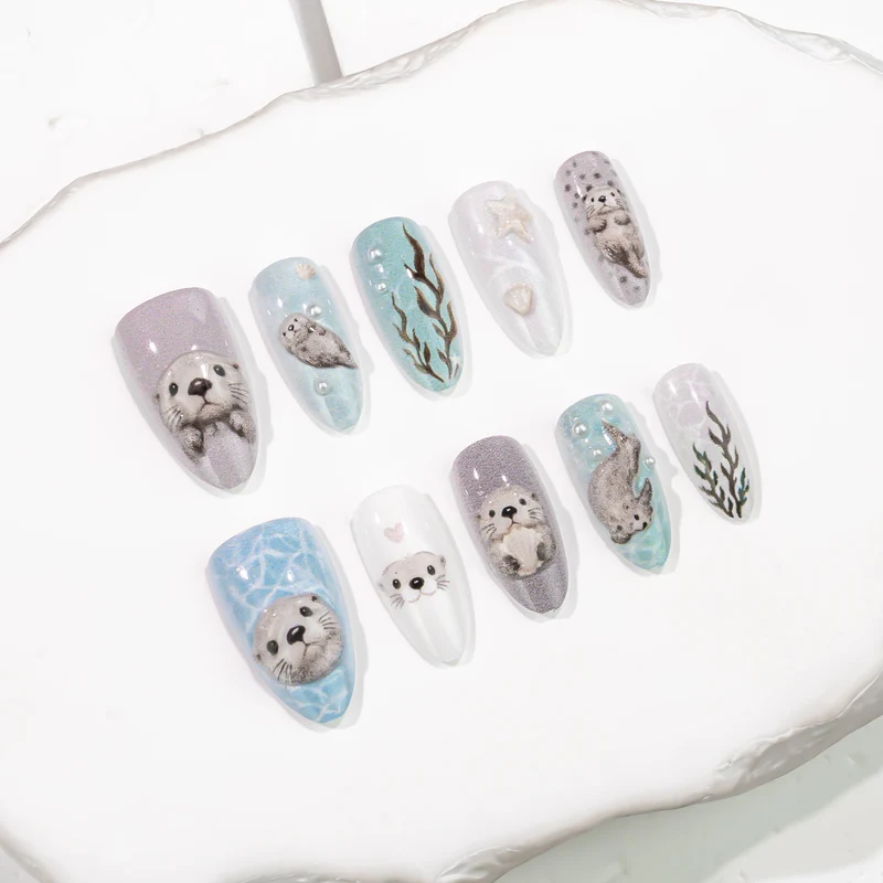 Marine Life-Themed Press-On Nail Set