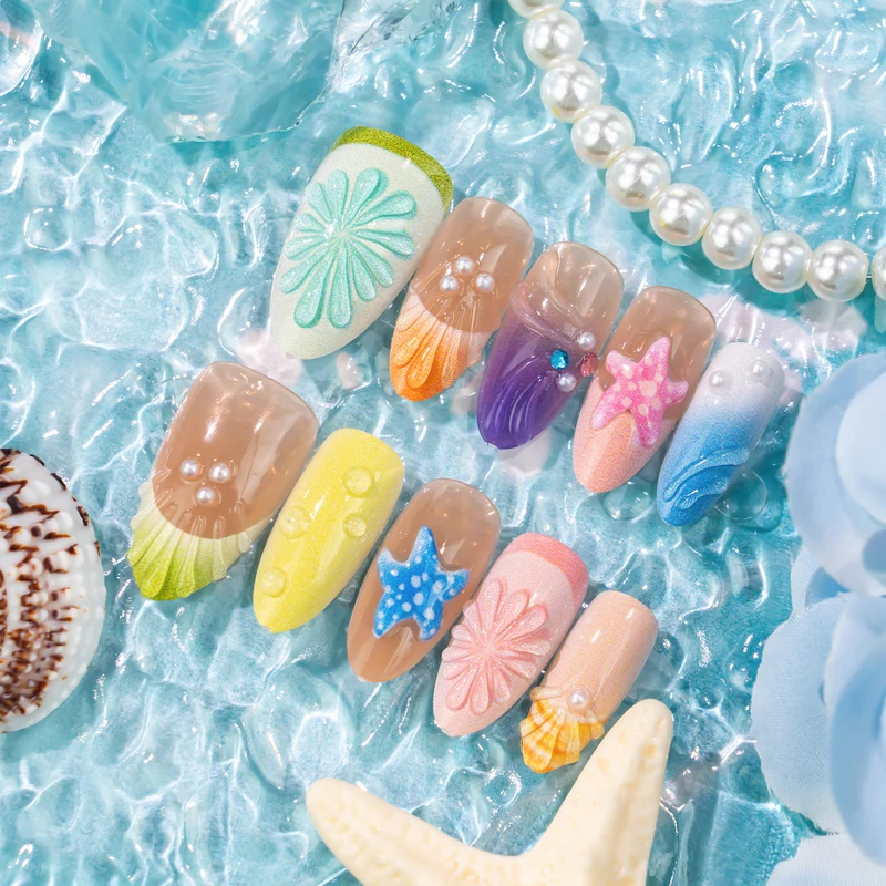 Marine-inspirierte dekorative Press-On-Nagelset