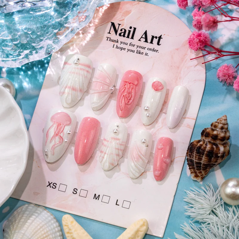 Marine-inspirierte dekorative Press-On-Nagelkunst-Set