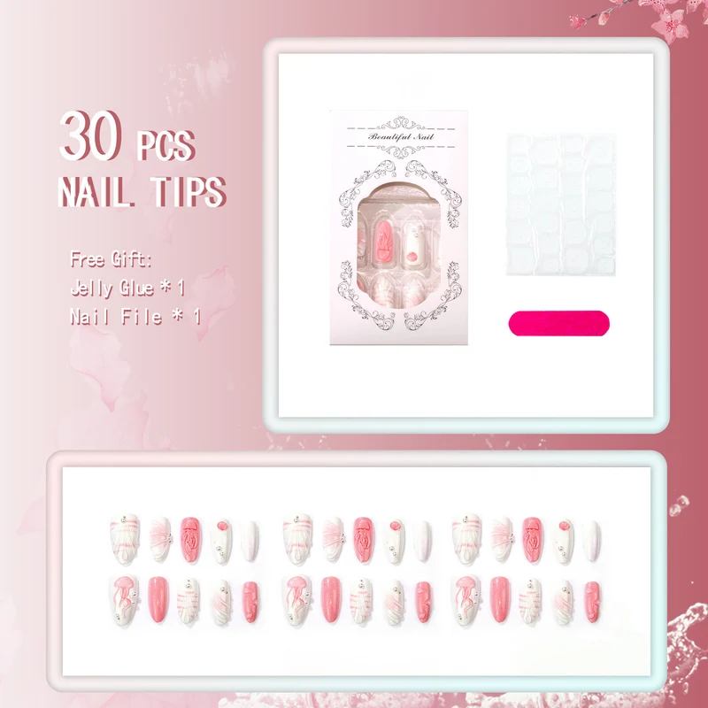 Marine-inspirierte dekorative Press-On-Nagelkunst-Set