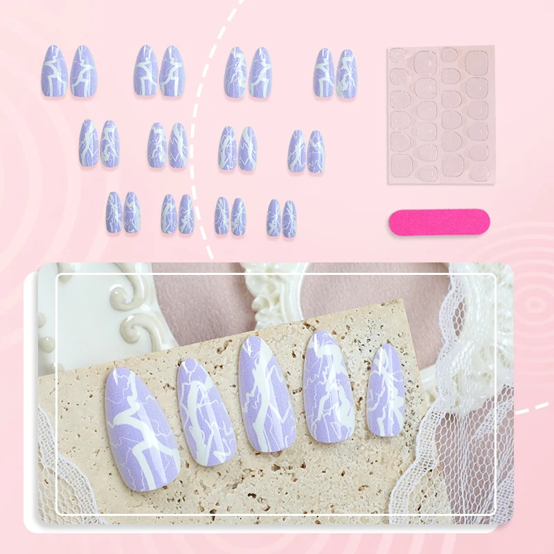 Stilvolles Marmor-Effekt Press-On Nagelkunstset