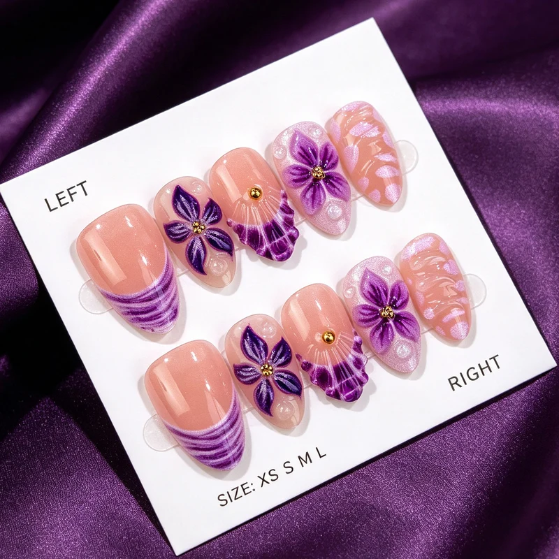 Blumige Eleganz Premium Press-On Nagelkunst