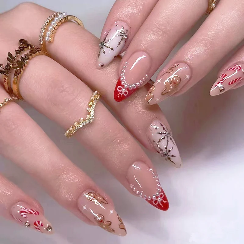 Festliches Lebkuchen-Themed Press-On Nagelset
