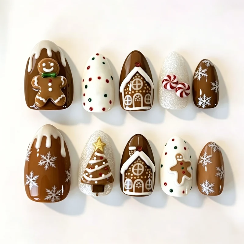 Festliche Lebkuchen-inspirierte Press-on Nagelset