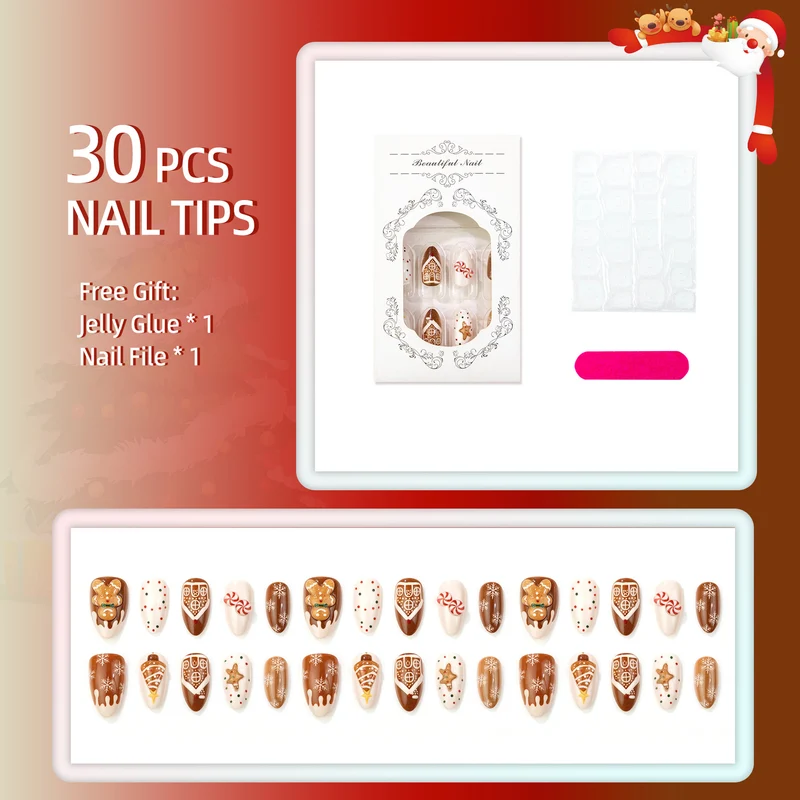 Festliche Lebkuchen-inspirierte Press-on Nagelset