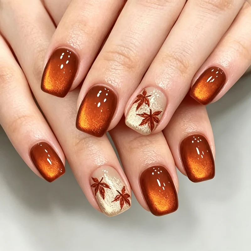 Manuelle Press-On Nagelset mit Herbstblattdesign