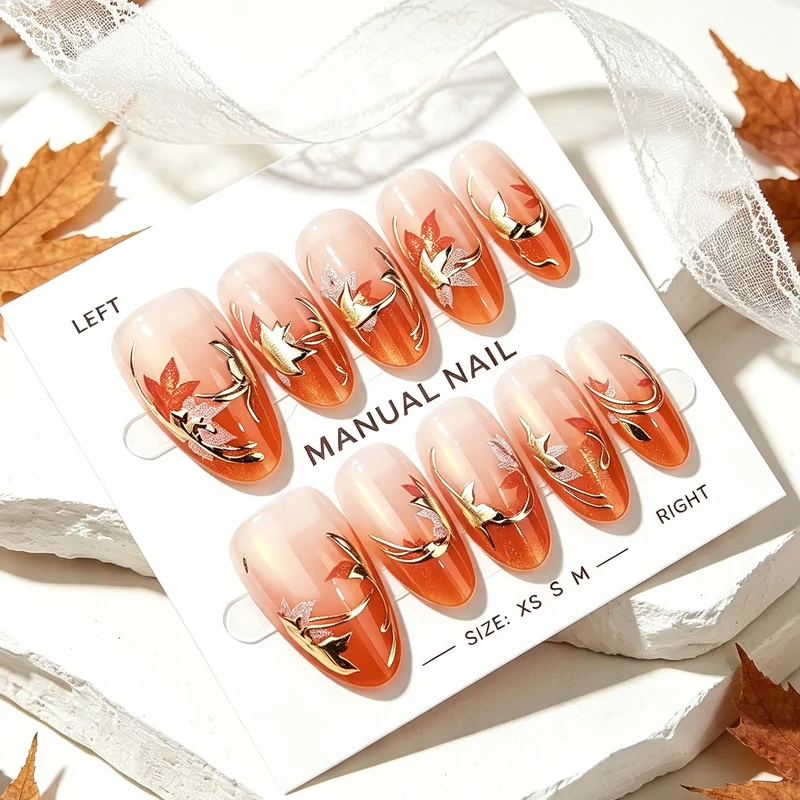 Manuelles Nagelkunst-Set mit Herbstblatt-Design