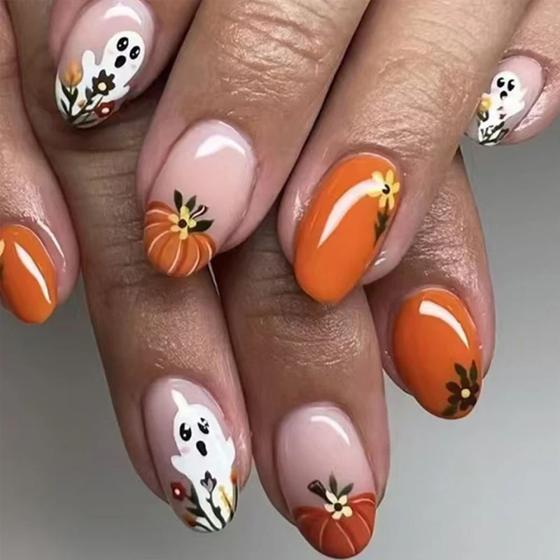 Gruselige Kürbis- und Gespenster-Nagelkunst-Set