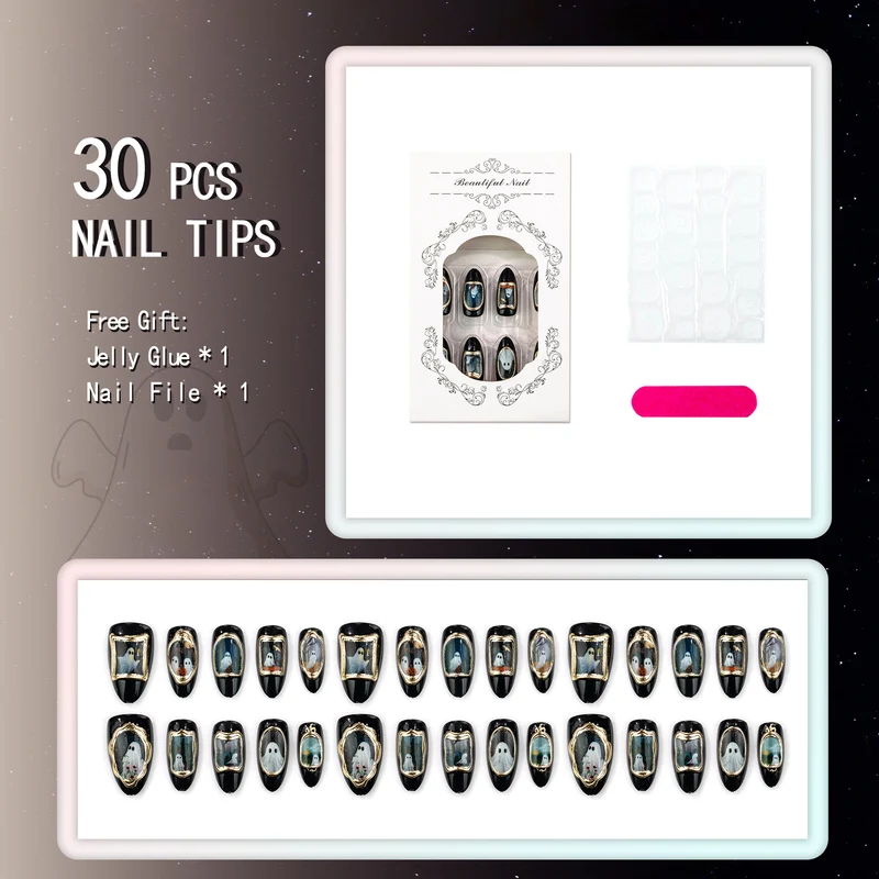 Spooky Halloween-Themen Press-On Nagelkunst Set