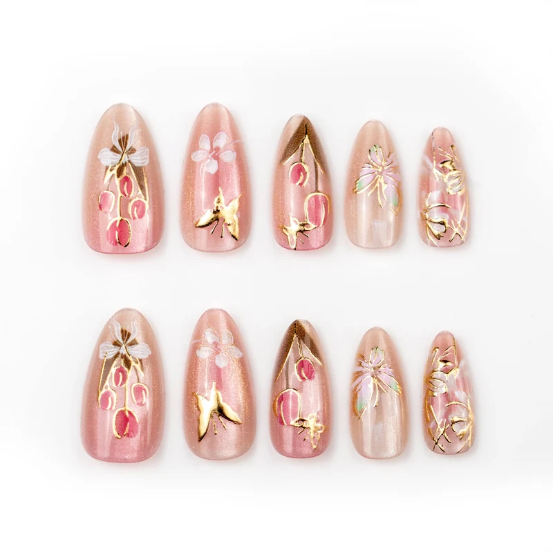 Floral Butterfly Dekorative Press-On-Nagelset