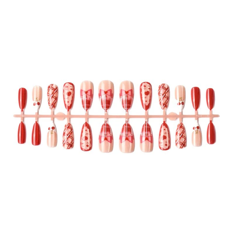 Festliches Kirschen-Themen Press-On Nagelkunst Set