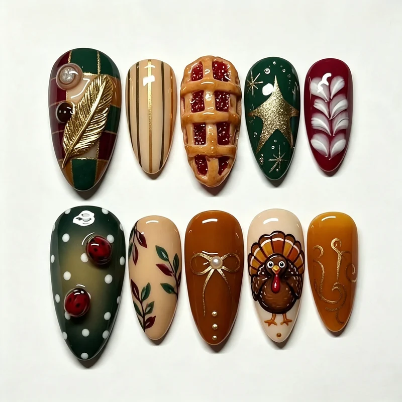 Festliches herbstliches Press-On Nagelkunst-Set
