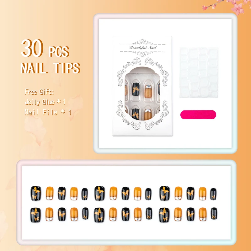 Elegante Schmetterling-inspirierte Press-on-Nagelkollektion