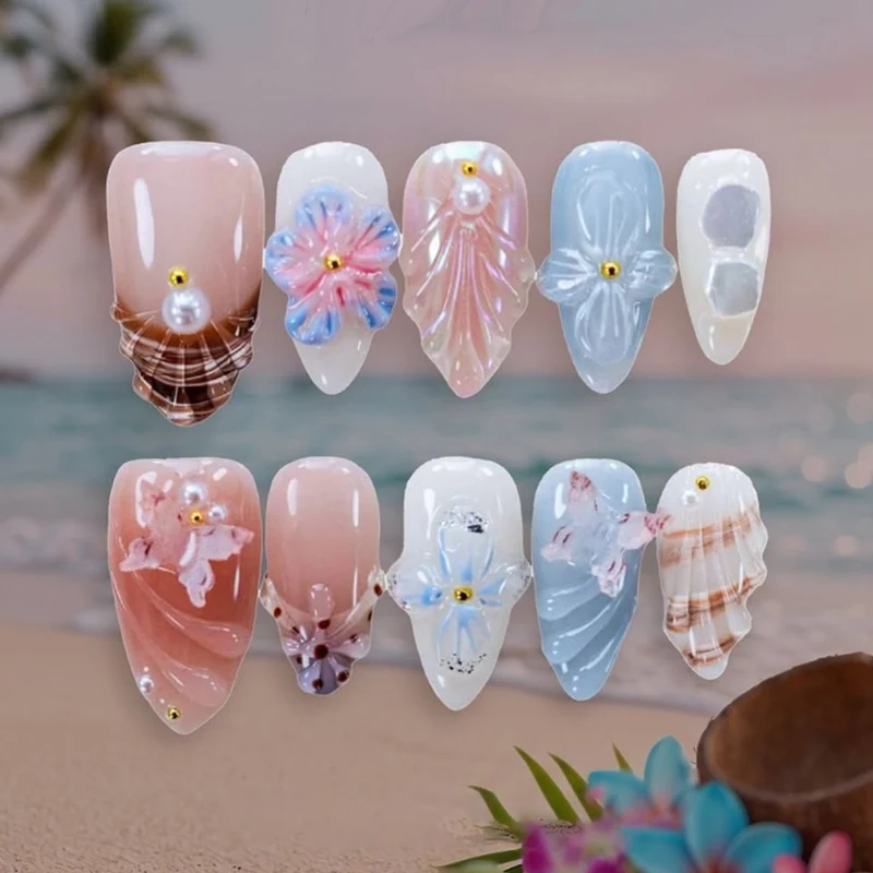 Elegante 3D Blumen Press-On Nagelset