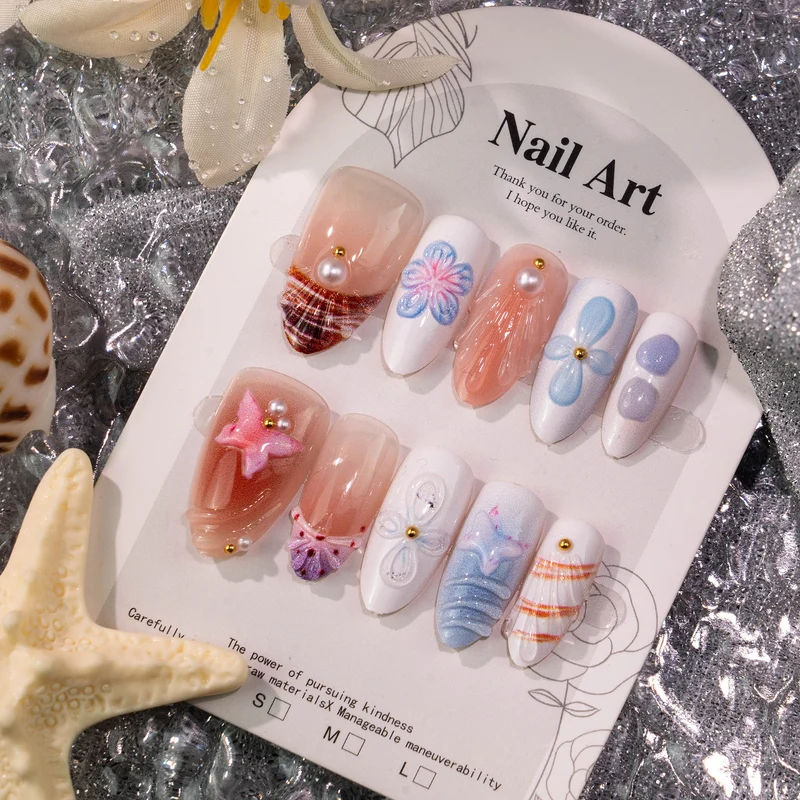Elegante 3D Blumen Press-On Nagelset