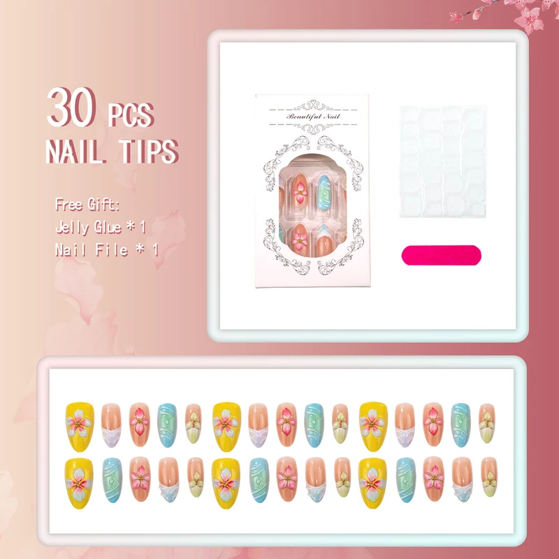 Floral Articulierte Press-On Nagelset